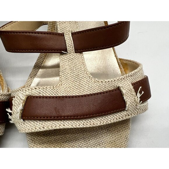 Dana Buchman Womens Strappy Heeled Sandals Size 8M Beige Canvas Buckle Open Toe - Picture 6 of 16